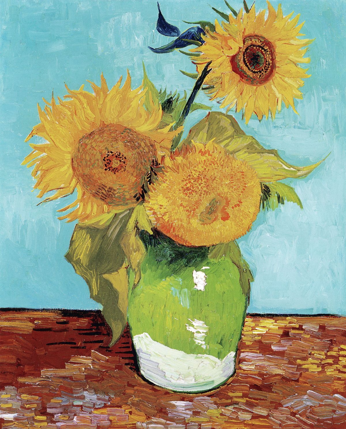 Vaas met drie zonnebloemen - Vincent van Gogh